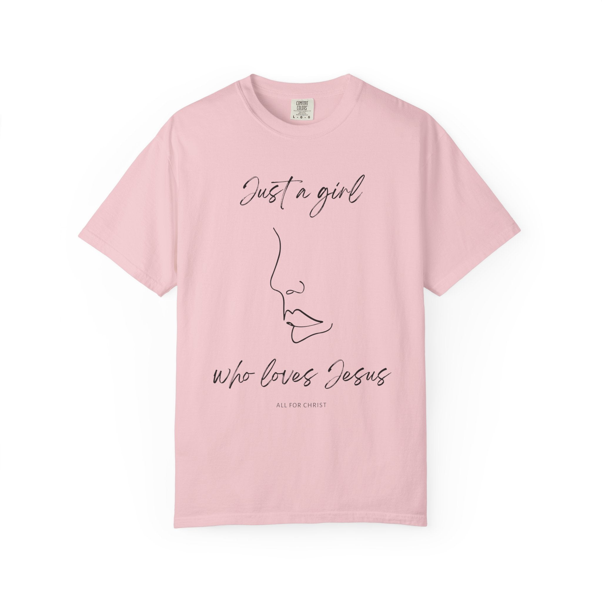 Christian Graphic T-Shirt — “Just a girl who loves Jesus” Minimal Line Art