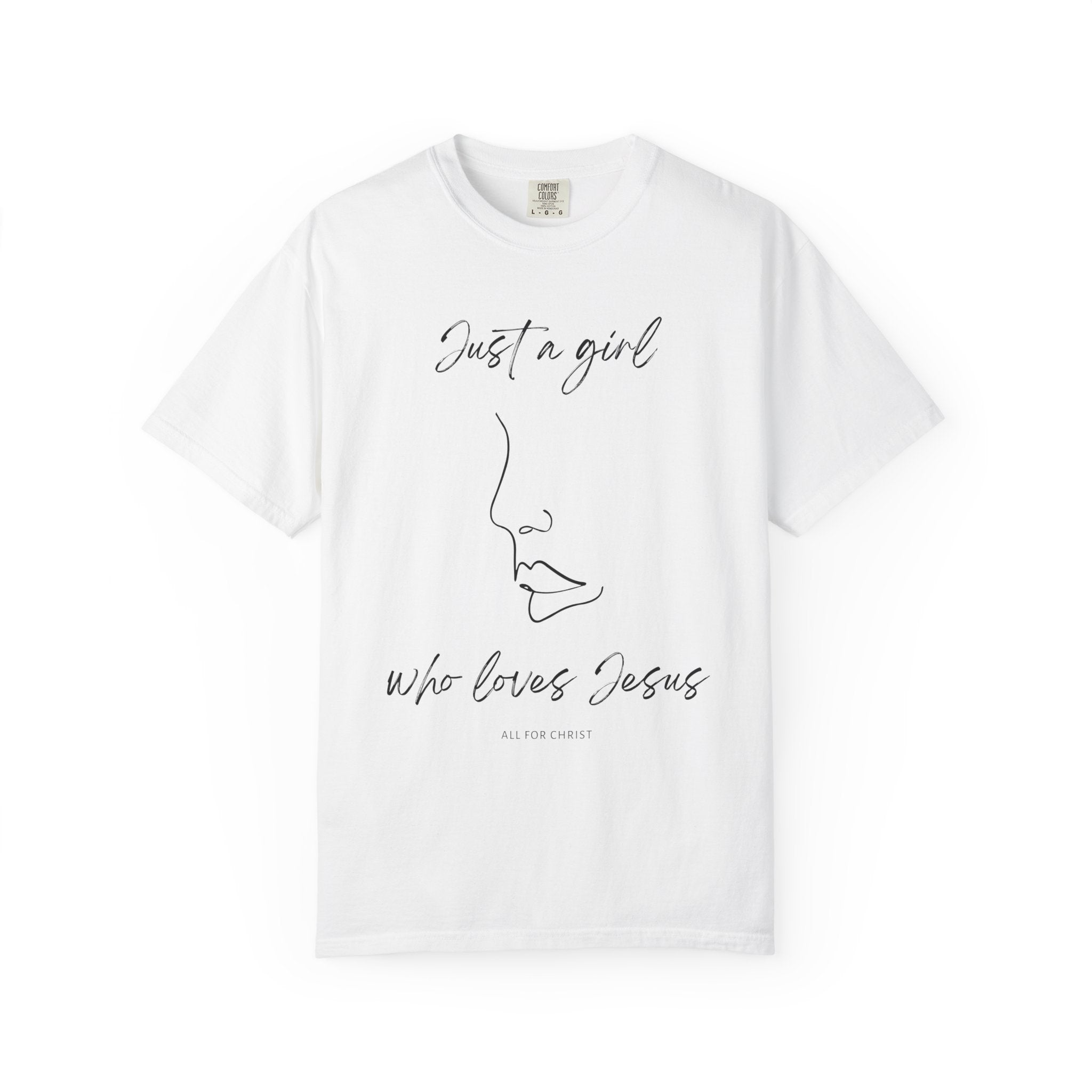 Christian Graphic T-Shirt — “Just a girl who loves Jesus” Minimal Line Art