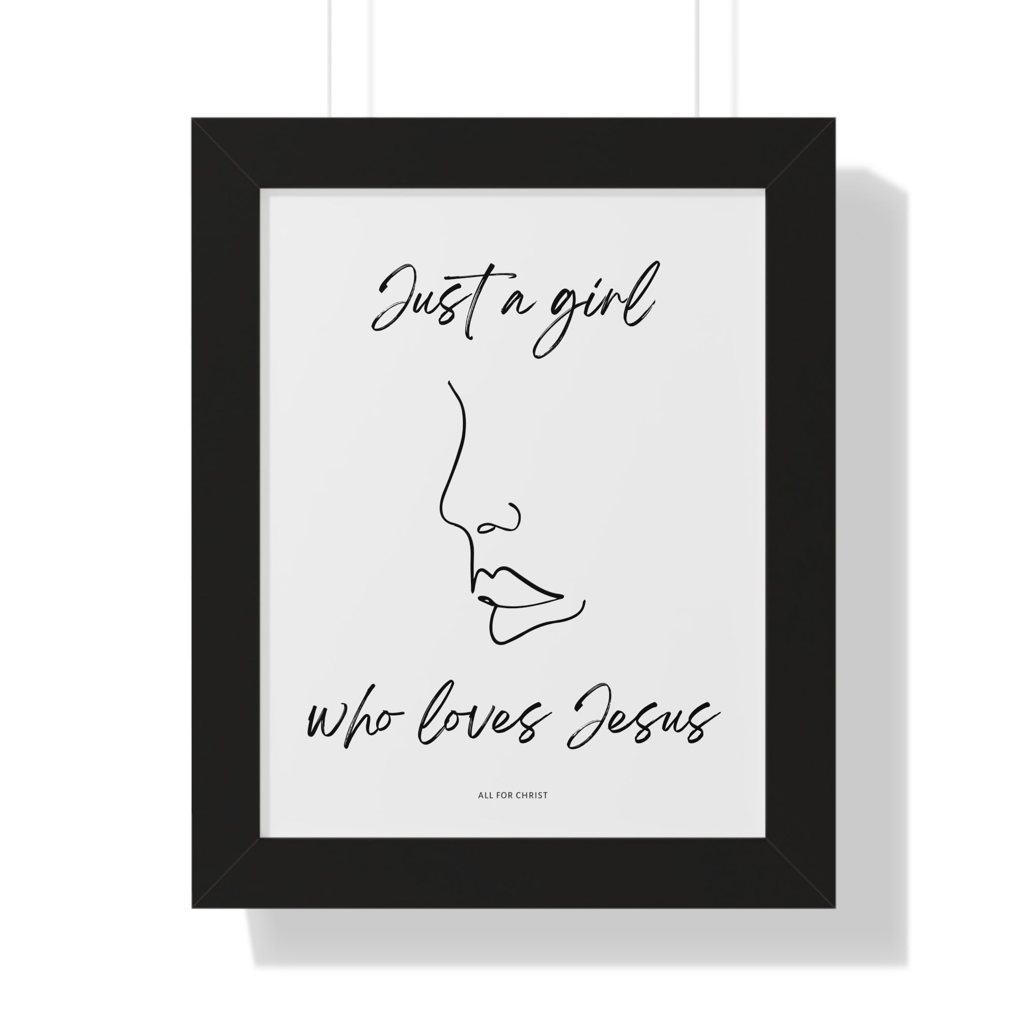 "Just a Girl Who Loves Jesus" Framed Vertical Poster - Minimal Line Art Christian Wall Decor