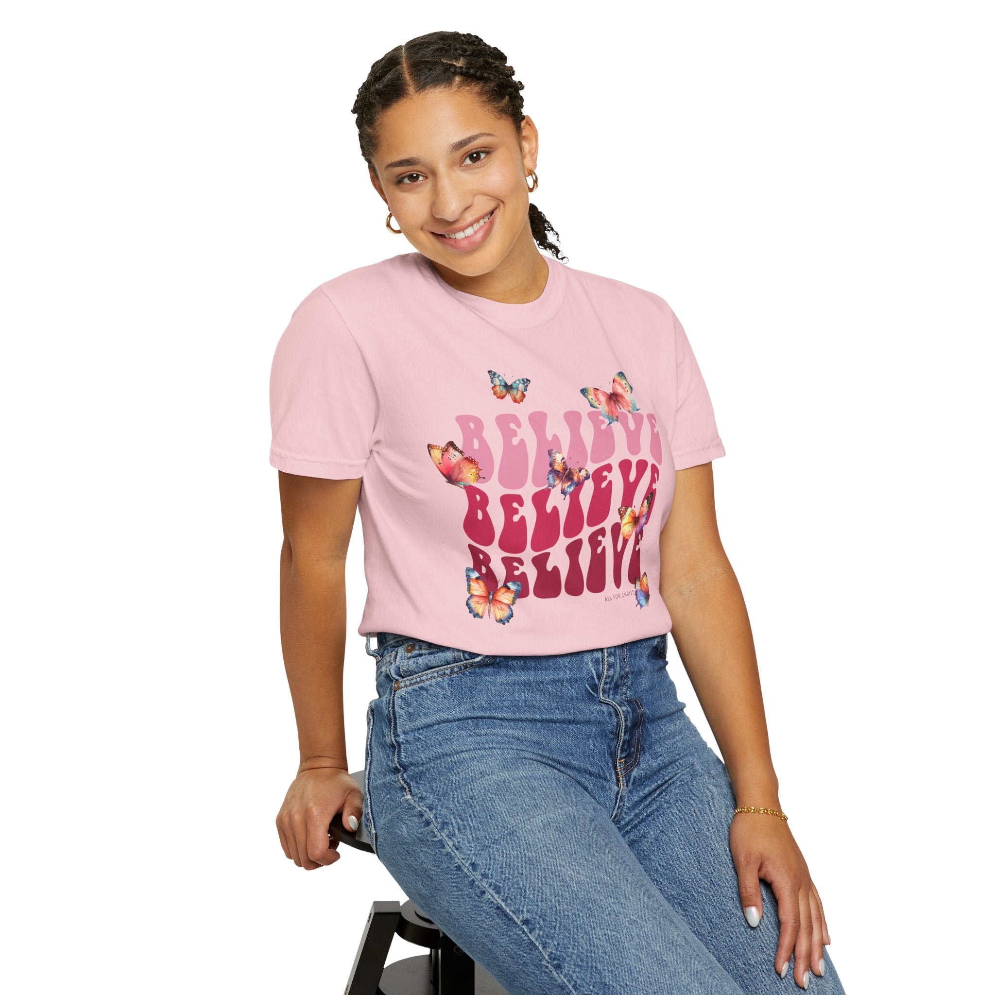 Believe Butterfly T-Shirt — Retro Script Floral Graphic Tee