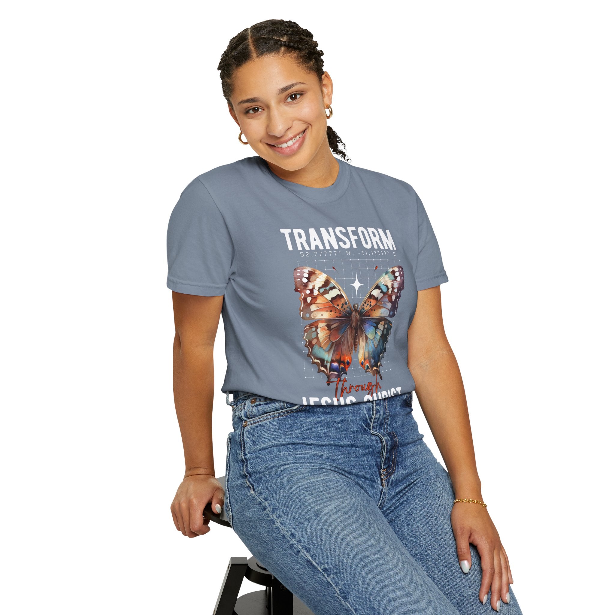 Christian T-Shirt — "Transform Through Jesus Christ" Butterfly Faith Tee