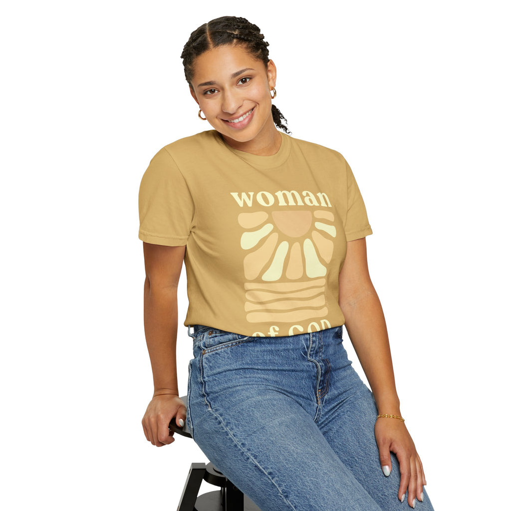 Woman of God T‑Shirt — Vintage Sun Faith Tee for Christian Women