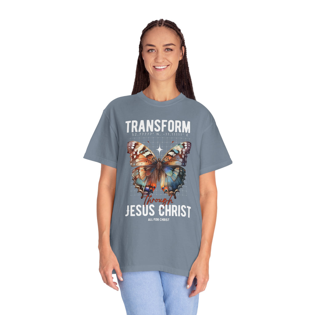 Christian T-Shirt — "Transform Through Jesus Christ" Butterfly Faith Tee