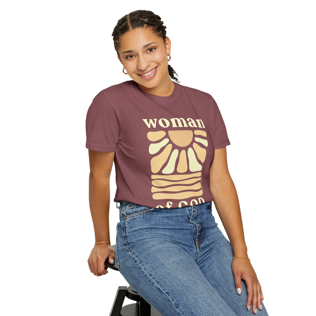 Woman of God T‑Shirt — Vintage Sun Faith Tee for Christian Women