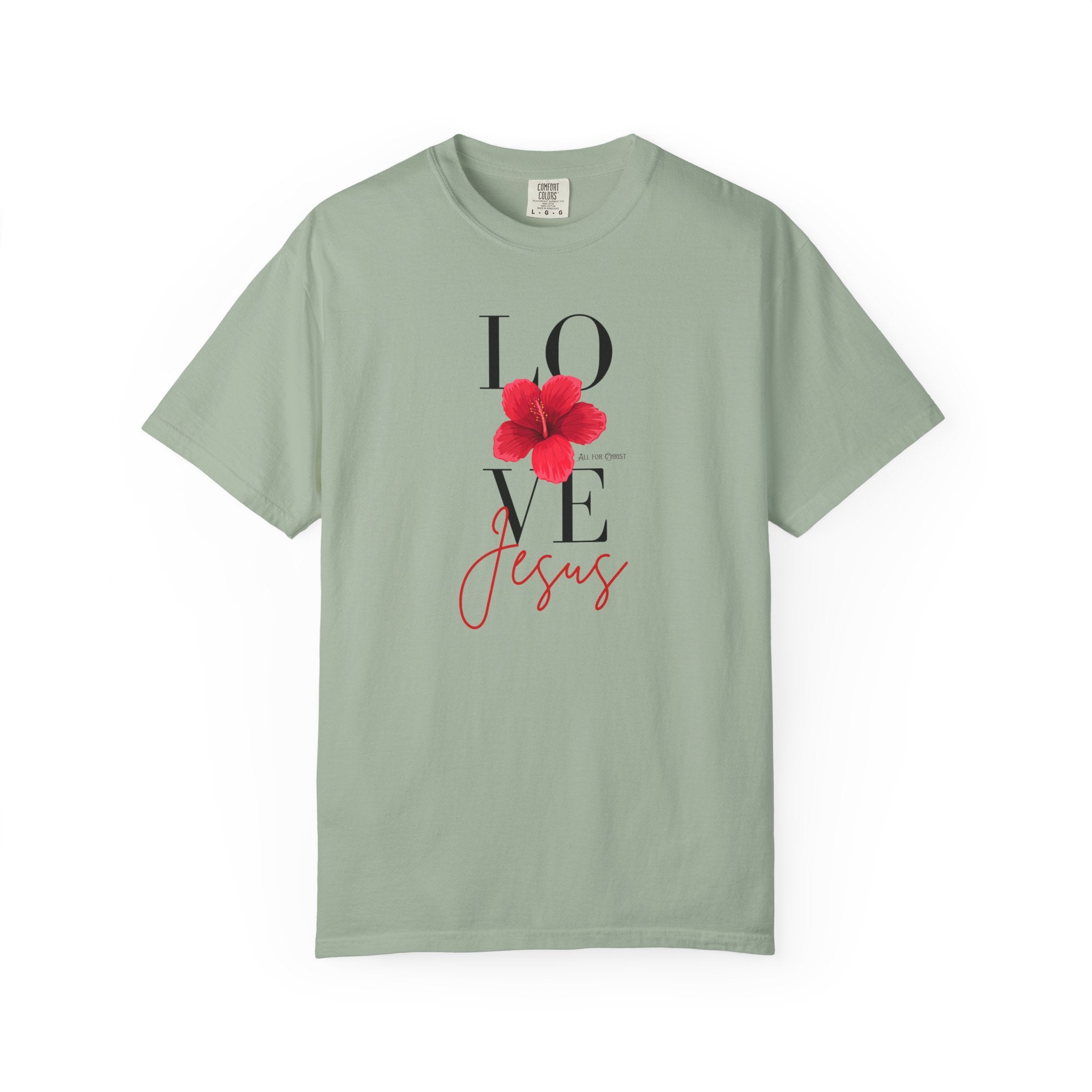 Love Jesus Floral T-Shirt — Faith-Based Christian Tee with Red Hibiscus