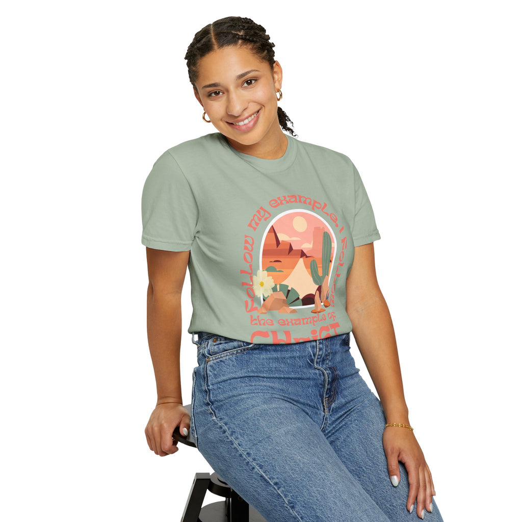 Christian Graphic T-Shirt — "Follow My Example": Retro Desert Faith Tee