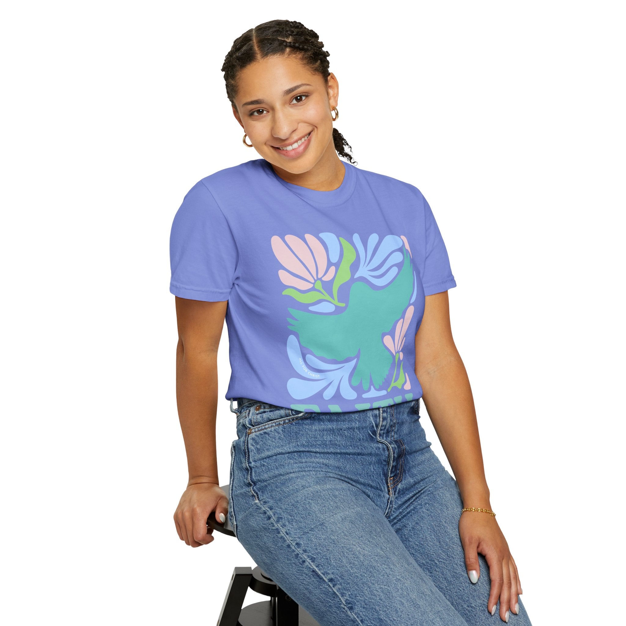 Faith Dove T‑Shirt — Pastel Floral Inspirational Tee