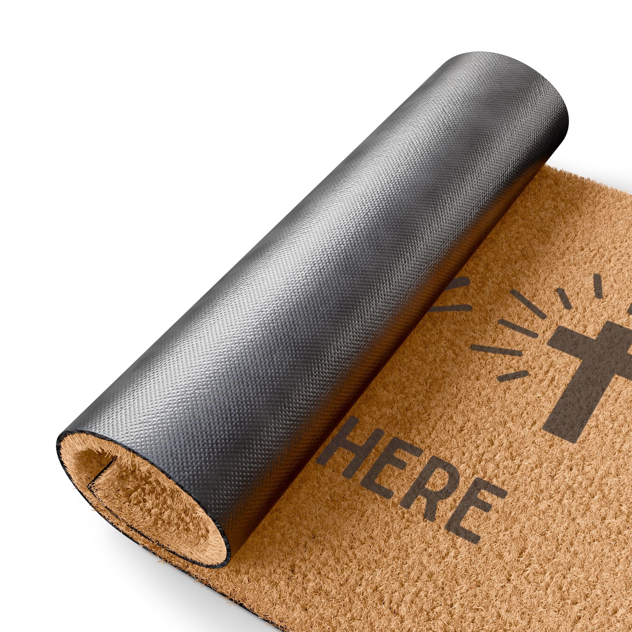 "Happy People Live Here" Doormat – Christian Cross Welcome Mat