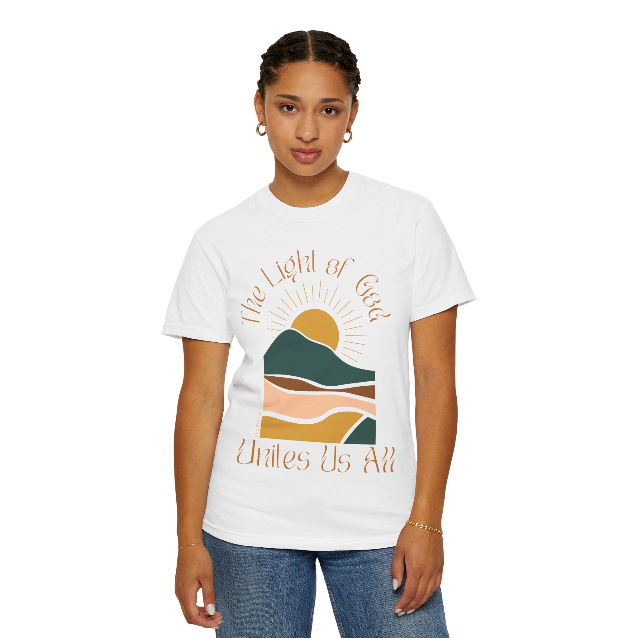 The Light of God T-Shirt — Spiritual Mountain Sunset Graphic Tee
