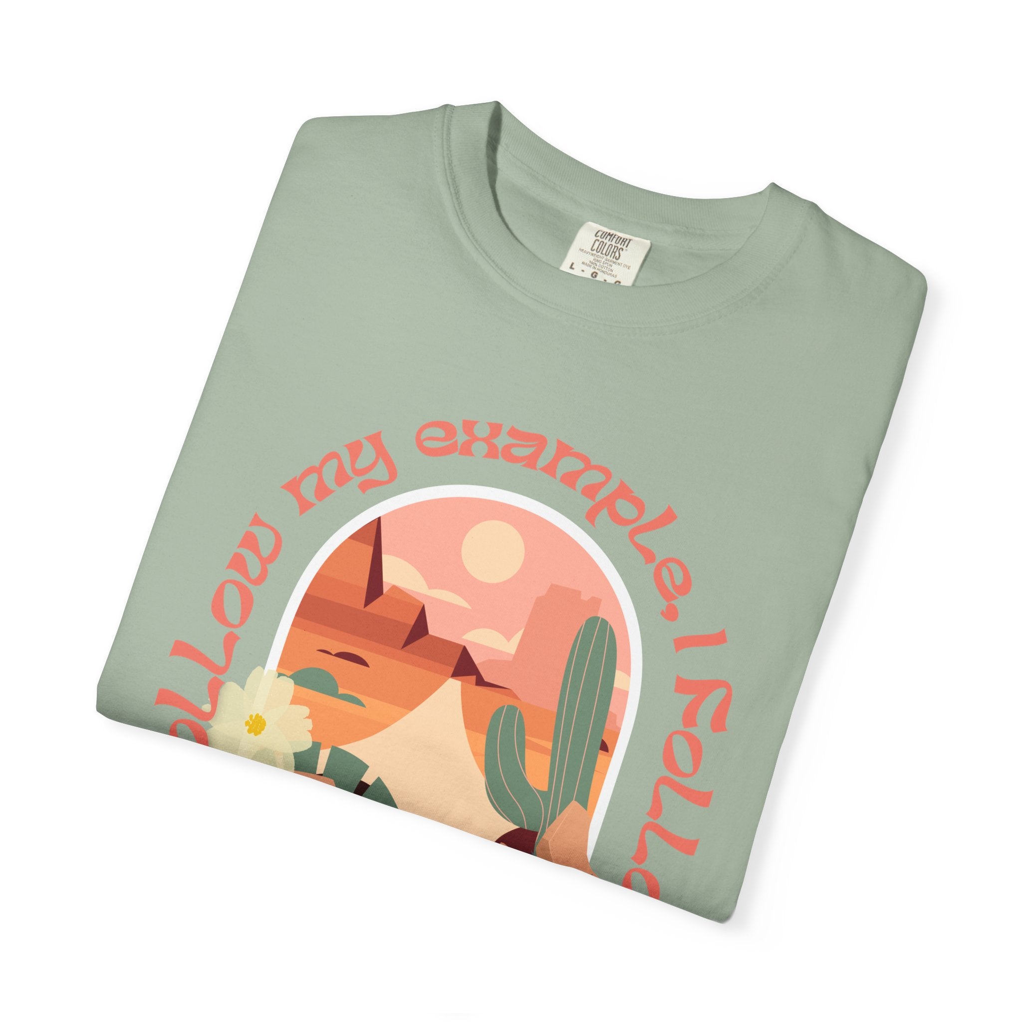Christian Graphic T-Shirt — "Follow My Example": Retro Desert Faith Tee