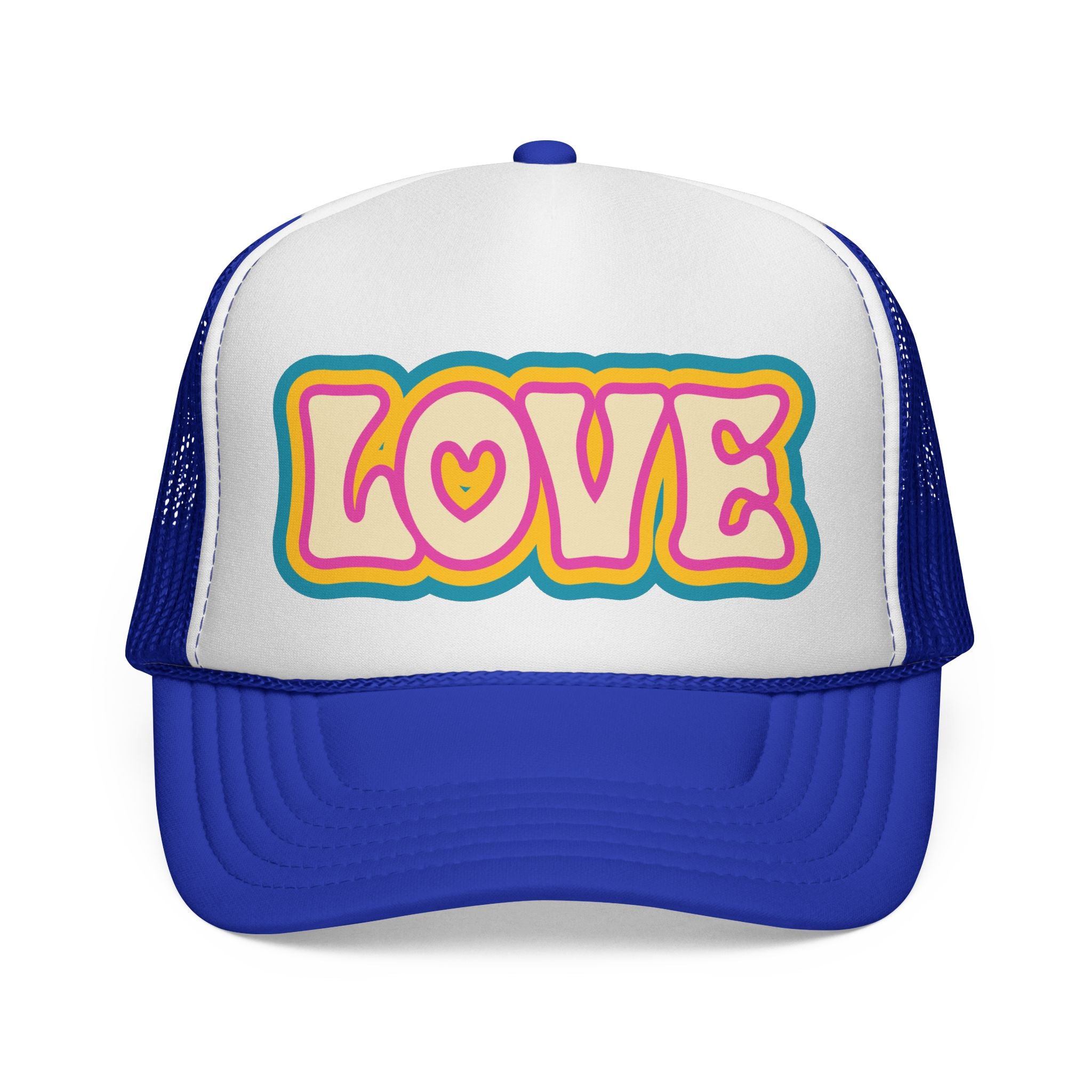 LOVE Retro Trucker Cap — 70s Hippie Vibe Mesh Hat