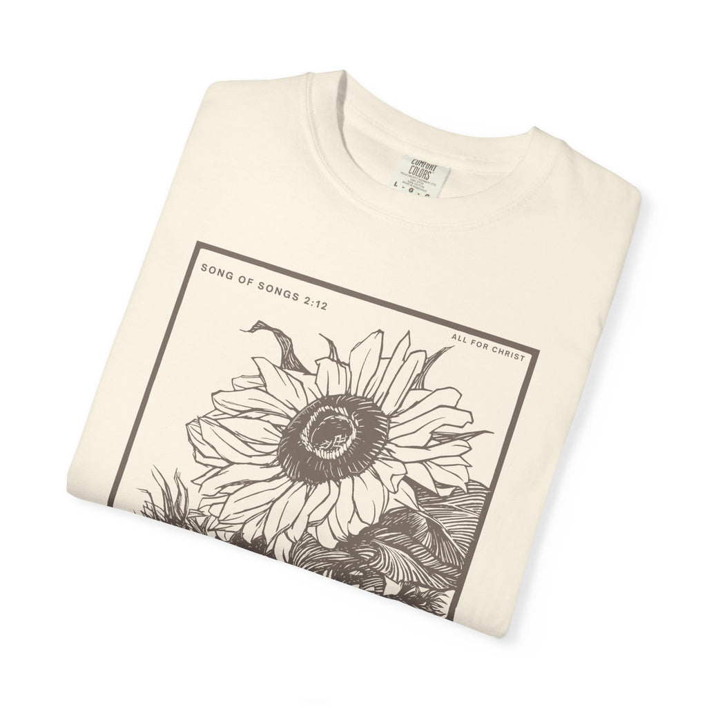 Sunflower Botanical T-Shirt — Floral Sketch Tee with "Flowers Appear on the Earth" Quote