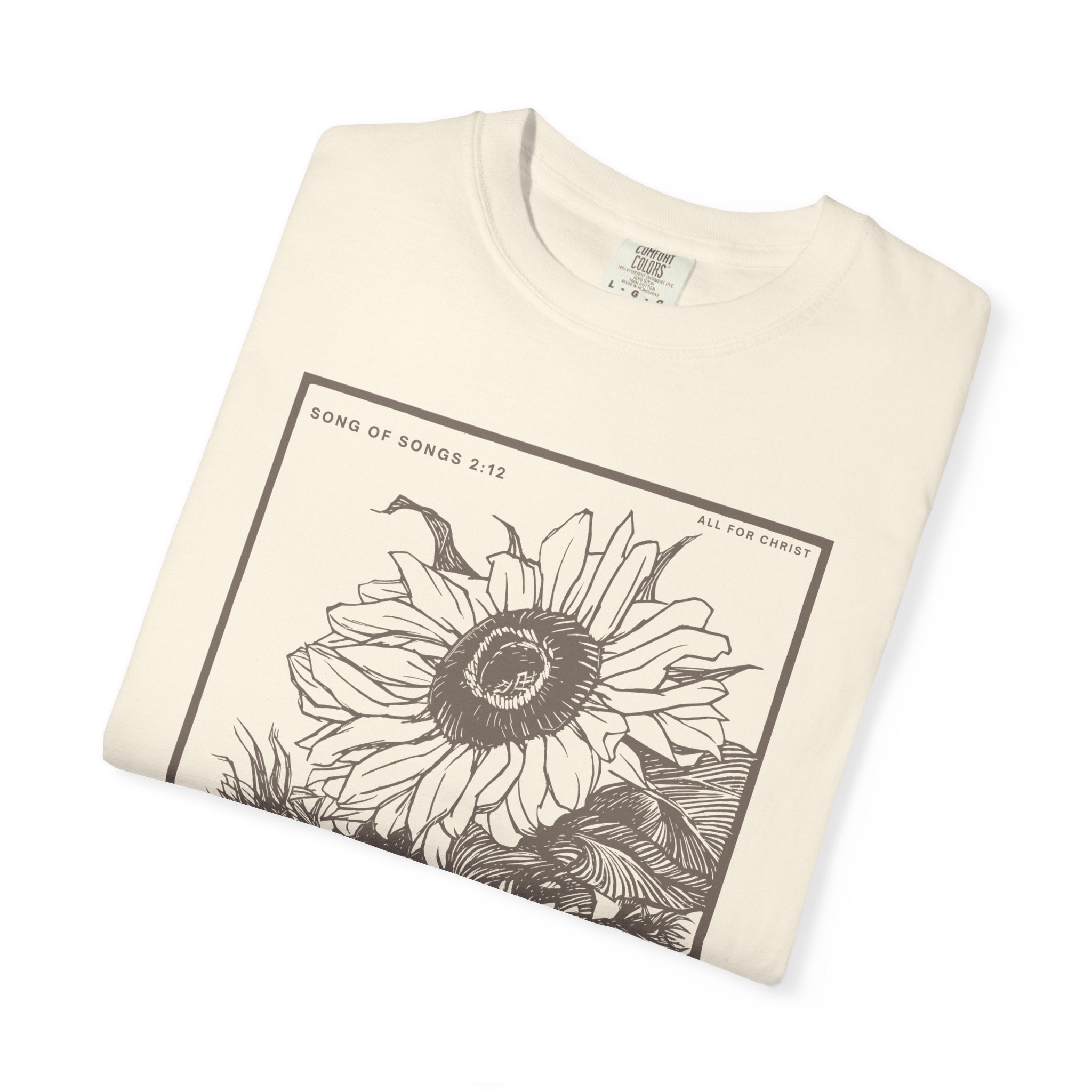 Sunflower Botanical T-Shirt — Floral Sketch Tee with "Flowers Appear on the Earth" Quote