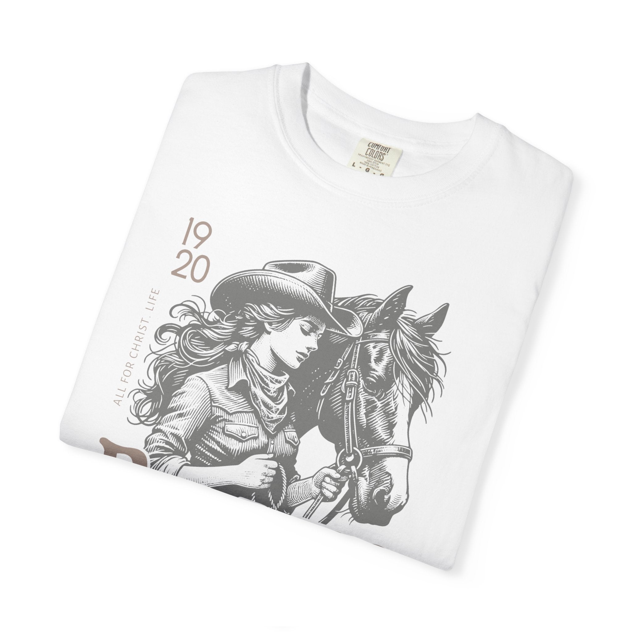 Rodeo Cowgirl T-Shirt — "Ride Like a Cowgirl of Jesus Christ" Western Horse Graphic