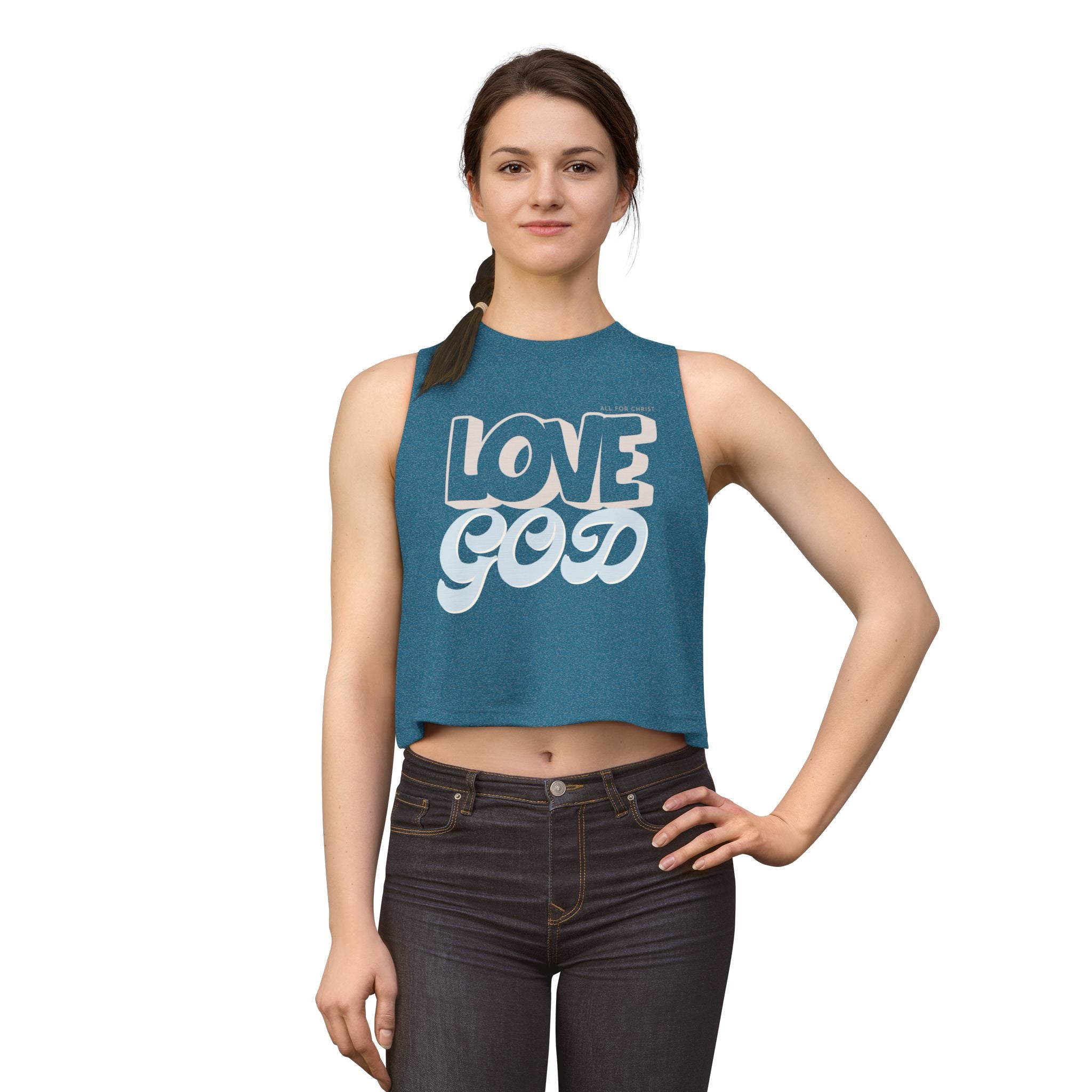 Love God Crop Top — Retro Script Christian Tank