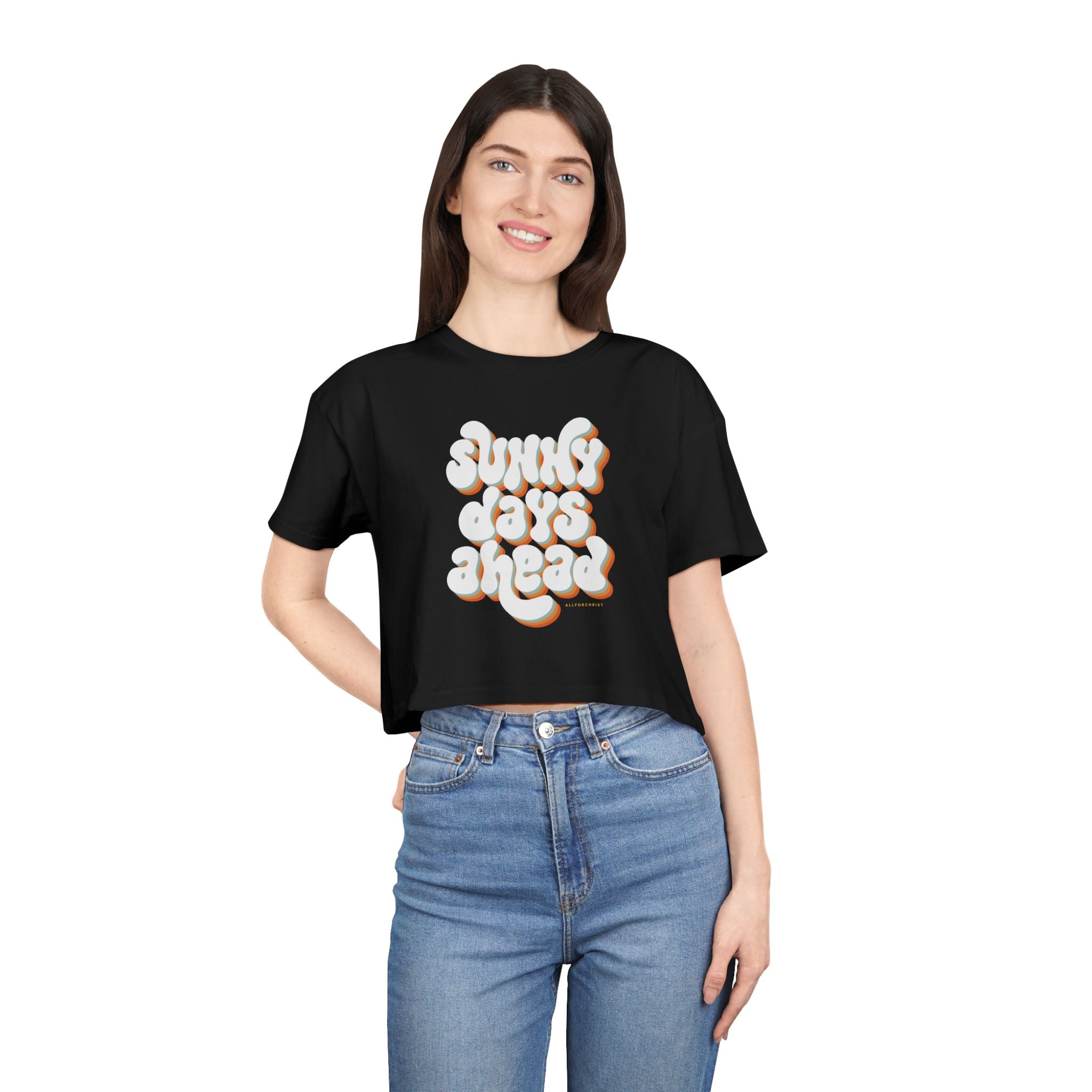 Sunny Days Ahead Crop Tee – Retro Puffy Lettering Summer Women's Top