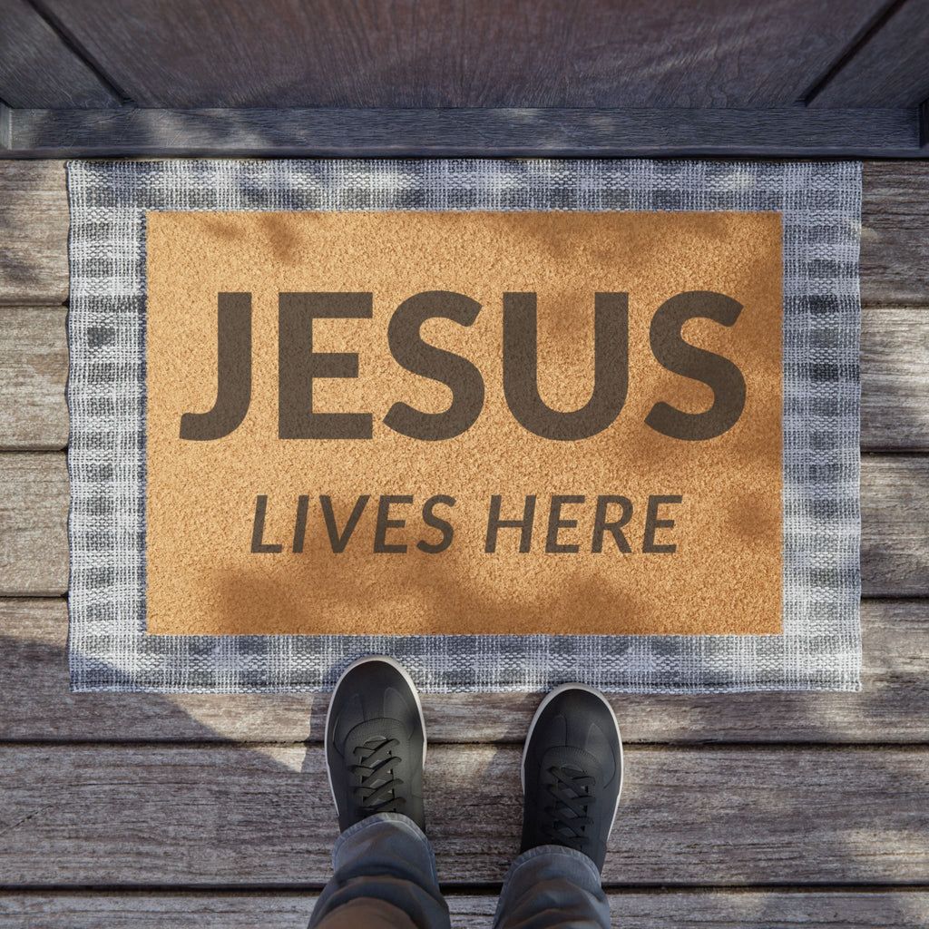 "Jesus Lives Here" Doormat — Christian Welcome Coir Mat