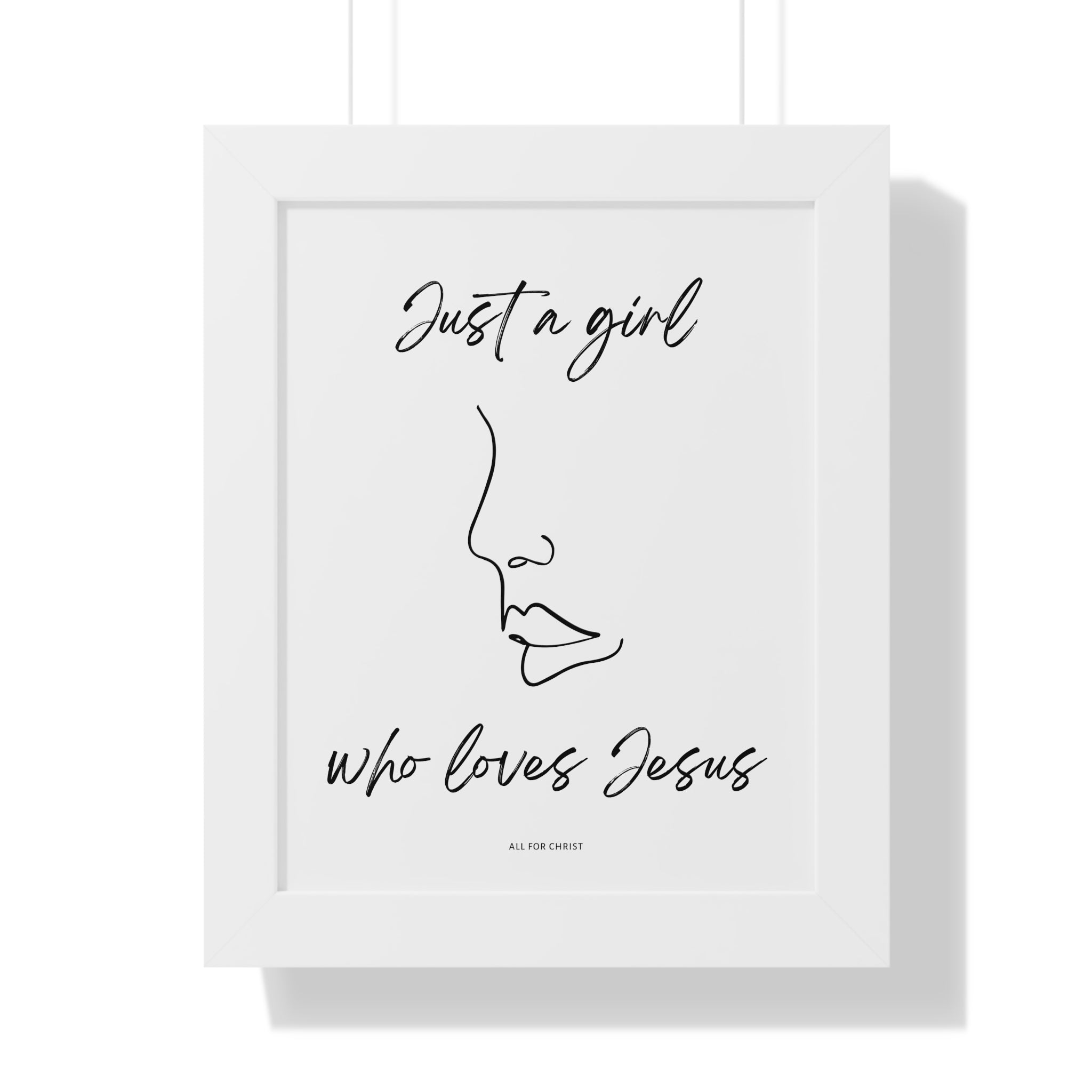 "Just a Girl Who Loves Jesus" Framed Vertical Poster - Minimal Line Art Christian Wall Decor