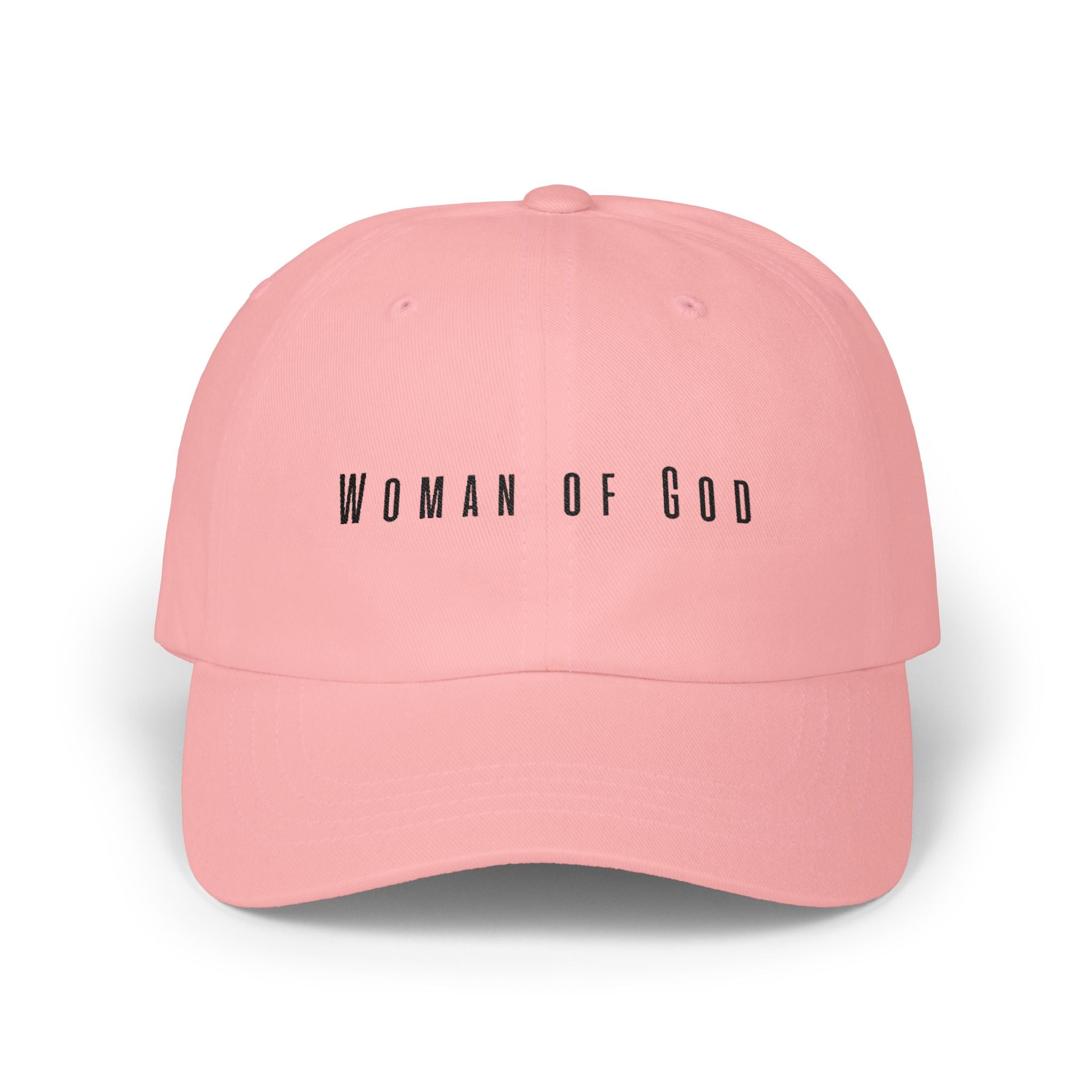 Woman of God Dad Cap — White Embroidered Christian Baseball Hat (’Christ’ Back Accent)