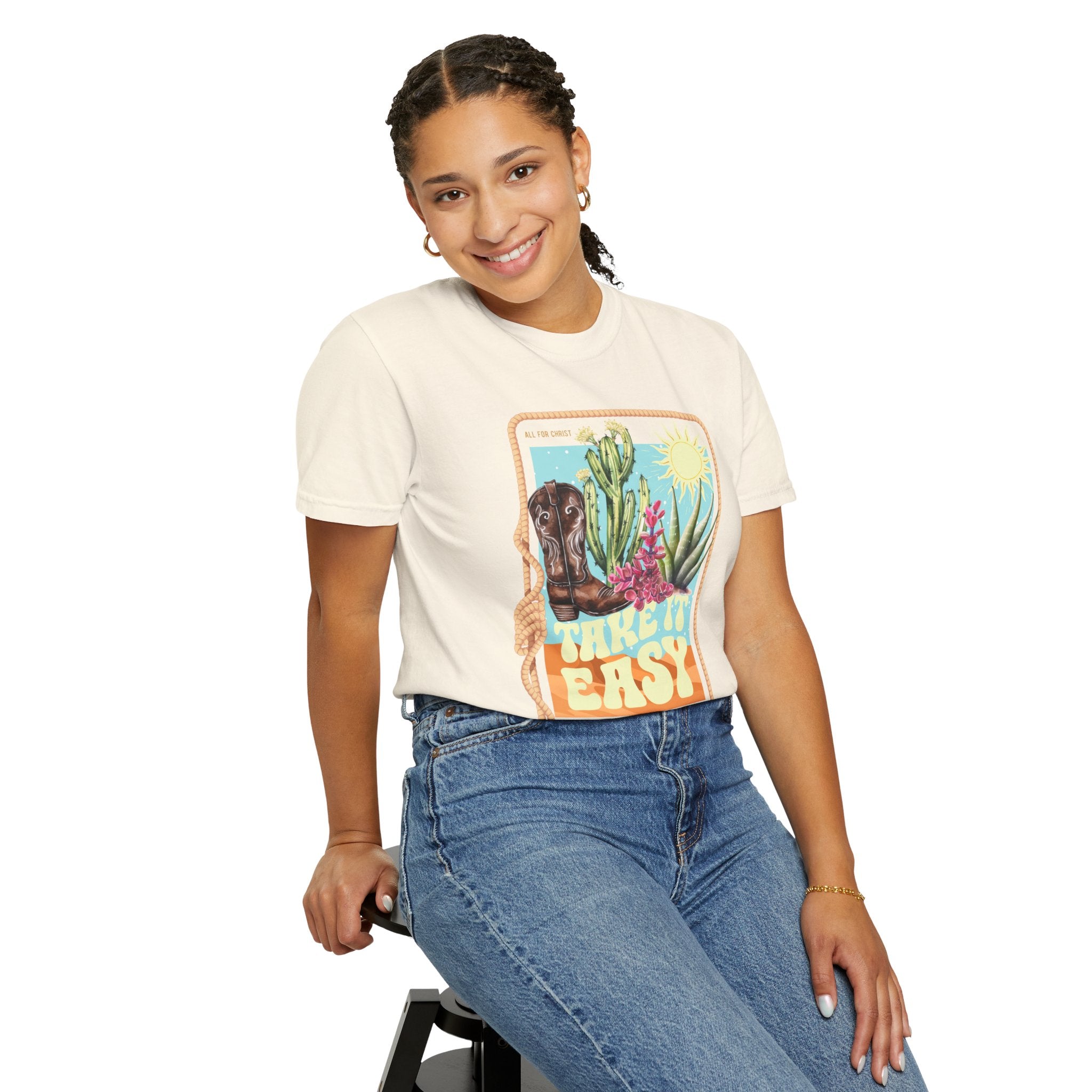 Take It Easy T-Shirt — Retro Desert Christian Graphic Tee (“Jesus Is In Town”)