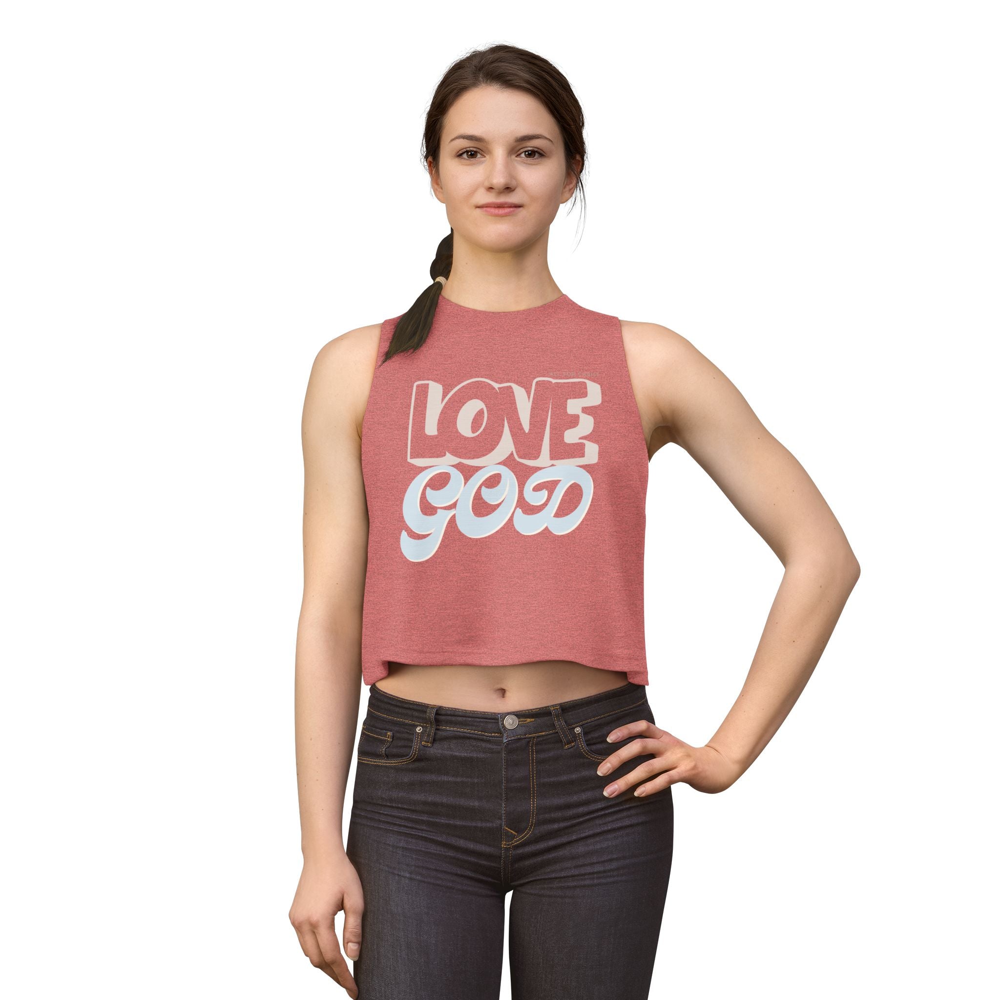 Love God Crop Top — Retro Script Christian Tank