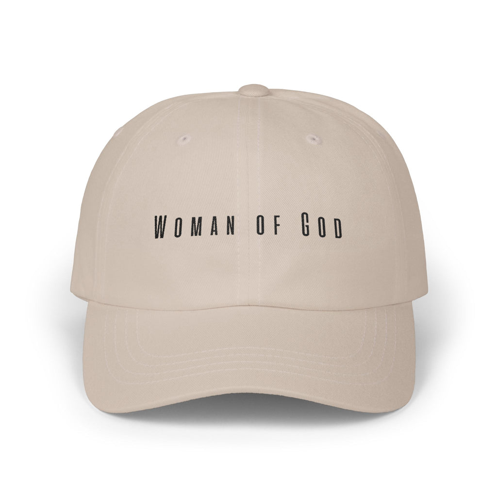 Woman of God Dad Cap — White Embroidered Christian Baseball Hat (’Christ’ Back Accent)
