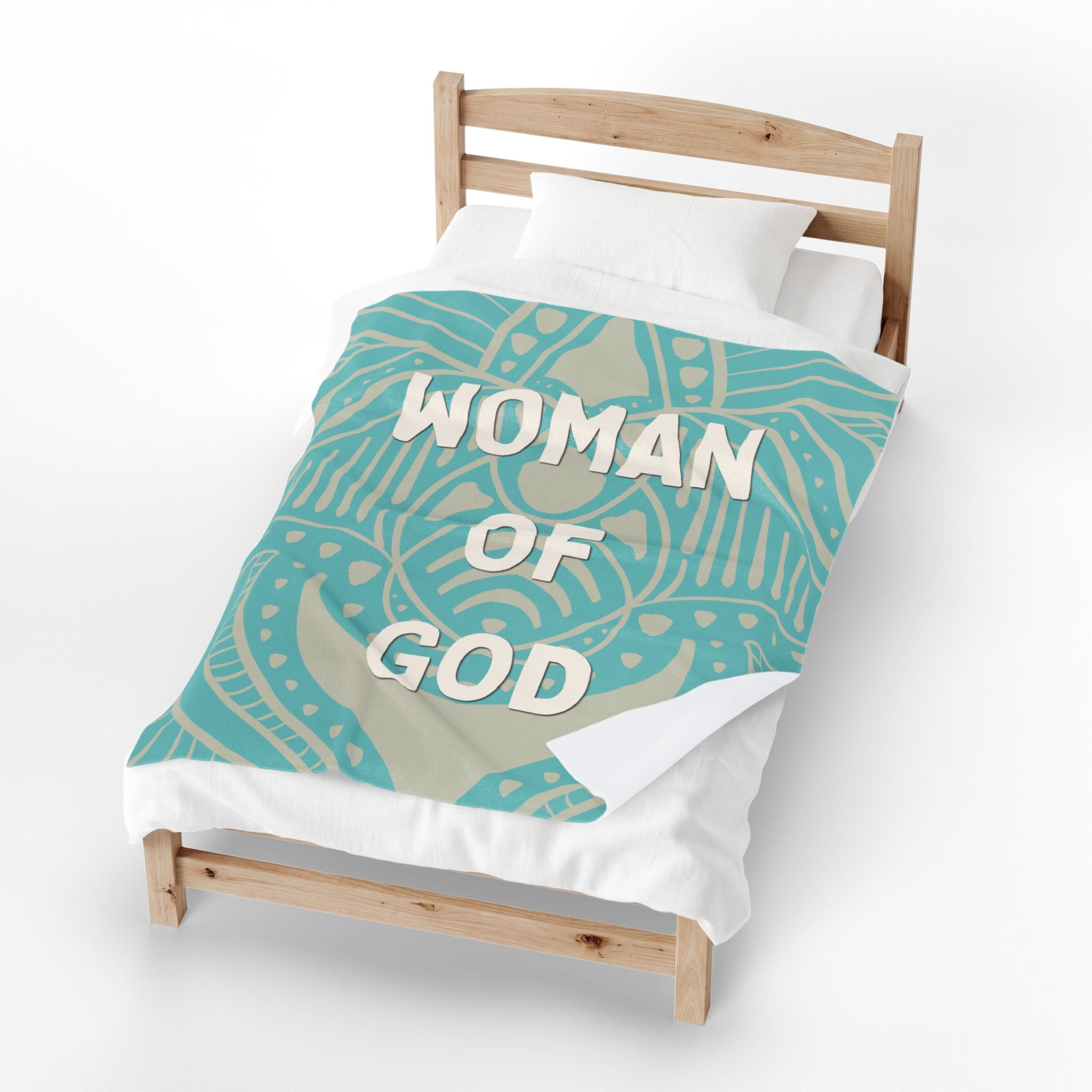 "Woman of God"  — Teal Floral Sacred-Velveteen Blanket