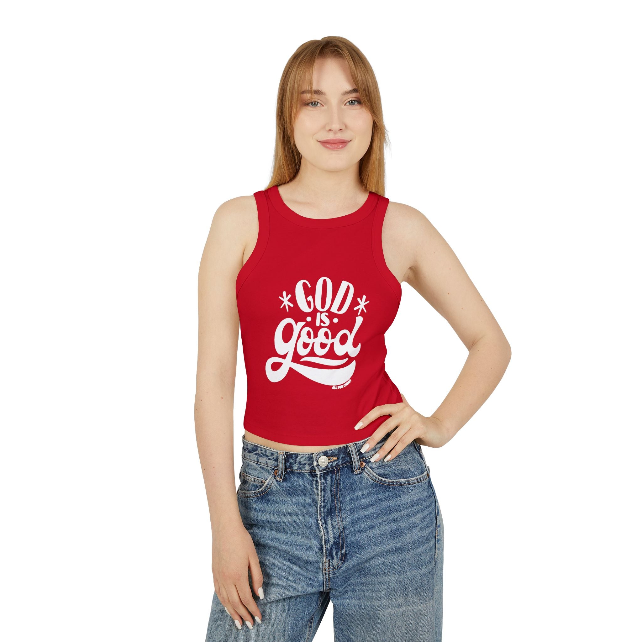 God Is Good Racer Crop Tank Top — Faith-Based Christian Graphic Top