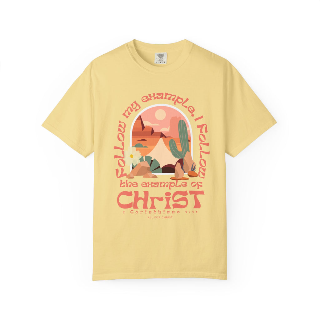 Christian Graphic T-Shirt — "Follow My Example": Retro Desert Faith Tee