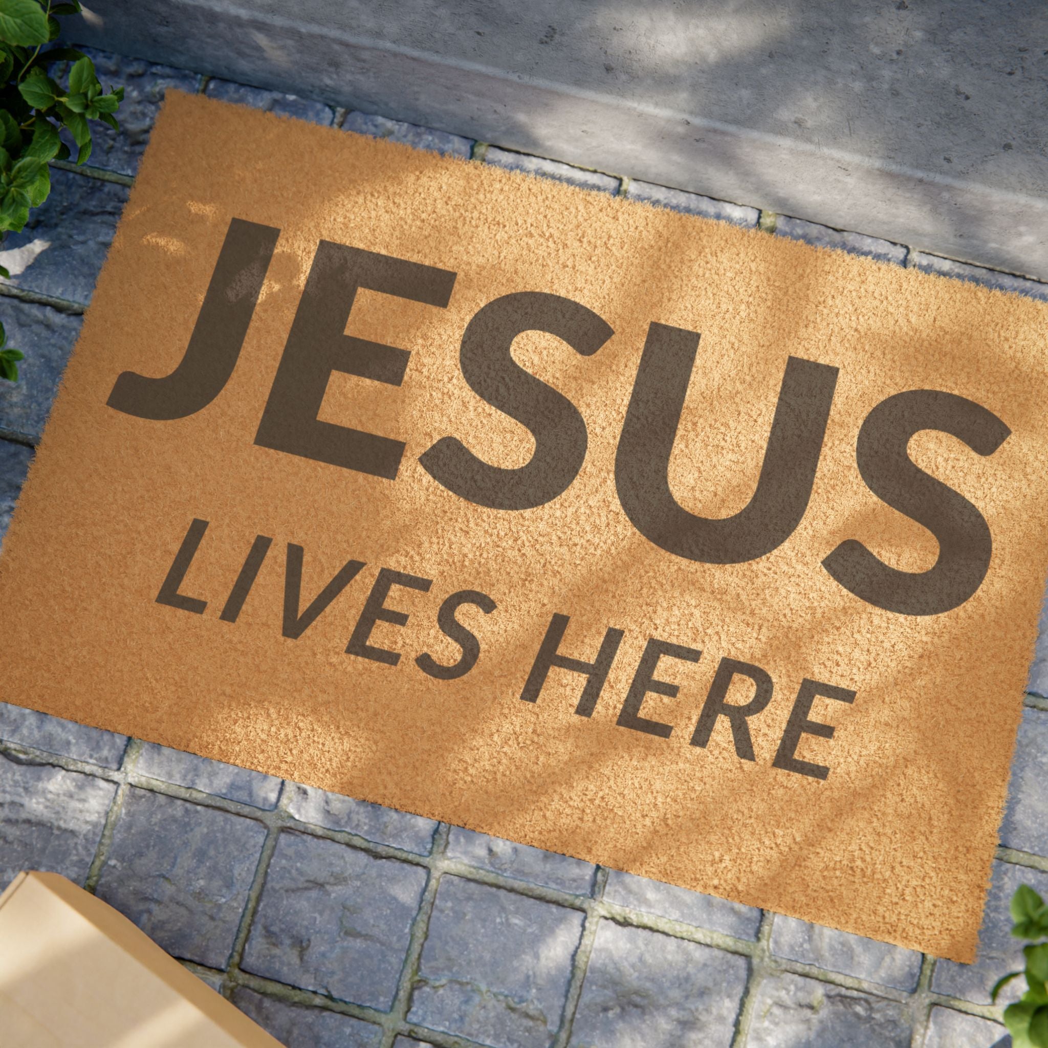 "Jesus Lives Here" Doormat — Christian Welcome Coir Mat
