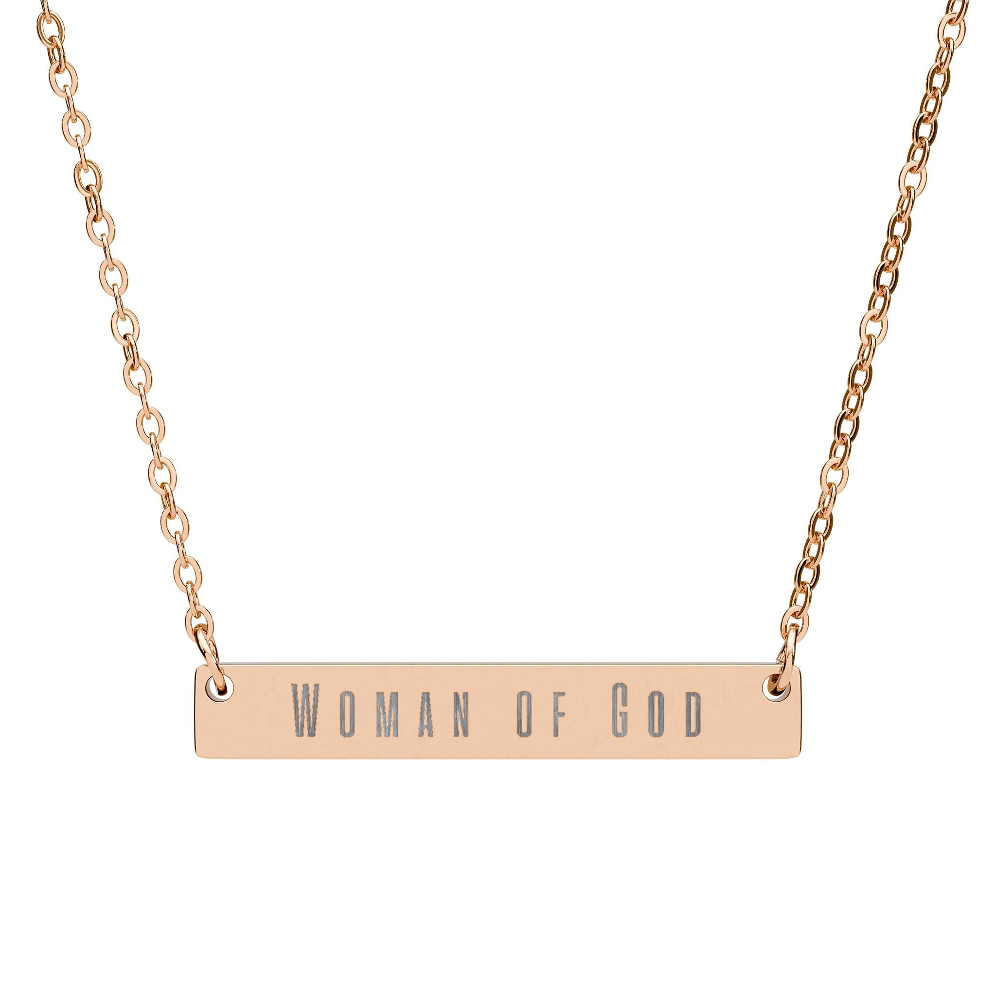 "Woman of God" Engraved Horizontal Bar Necklace